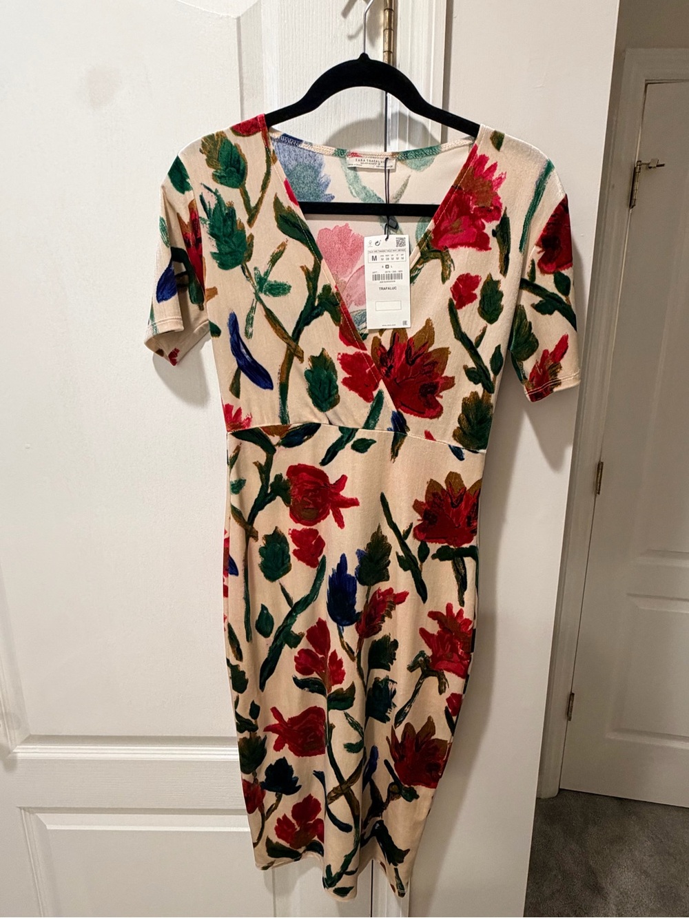 Zara Trafaluc Floral Velvet Midi Dress